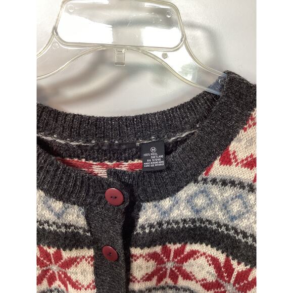 VTG Women's Wool Fair Isle Print Button Front Cardigan Sweater Multicolor Medium - Picture 3 of 10